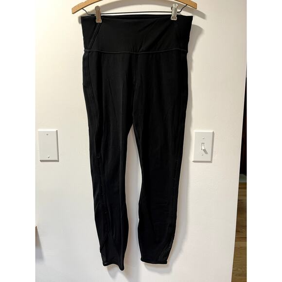 Athleta Black Yoga Leggings Side Cut Out Mesh-Hem Size M - Picture 2 of 9